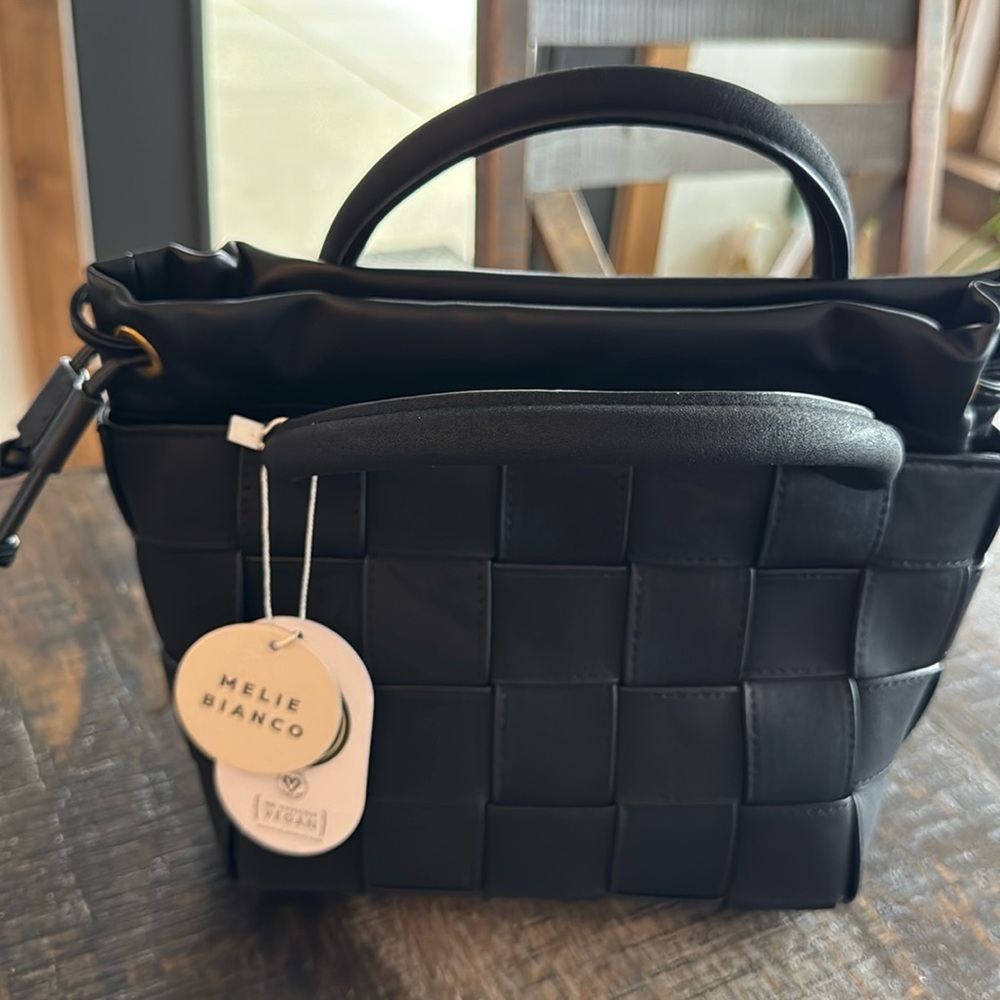 Melie Bianco Lyndsey Vegan Leather Woven Crossbody Purse Black NWT Anthropology